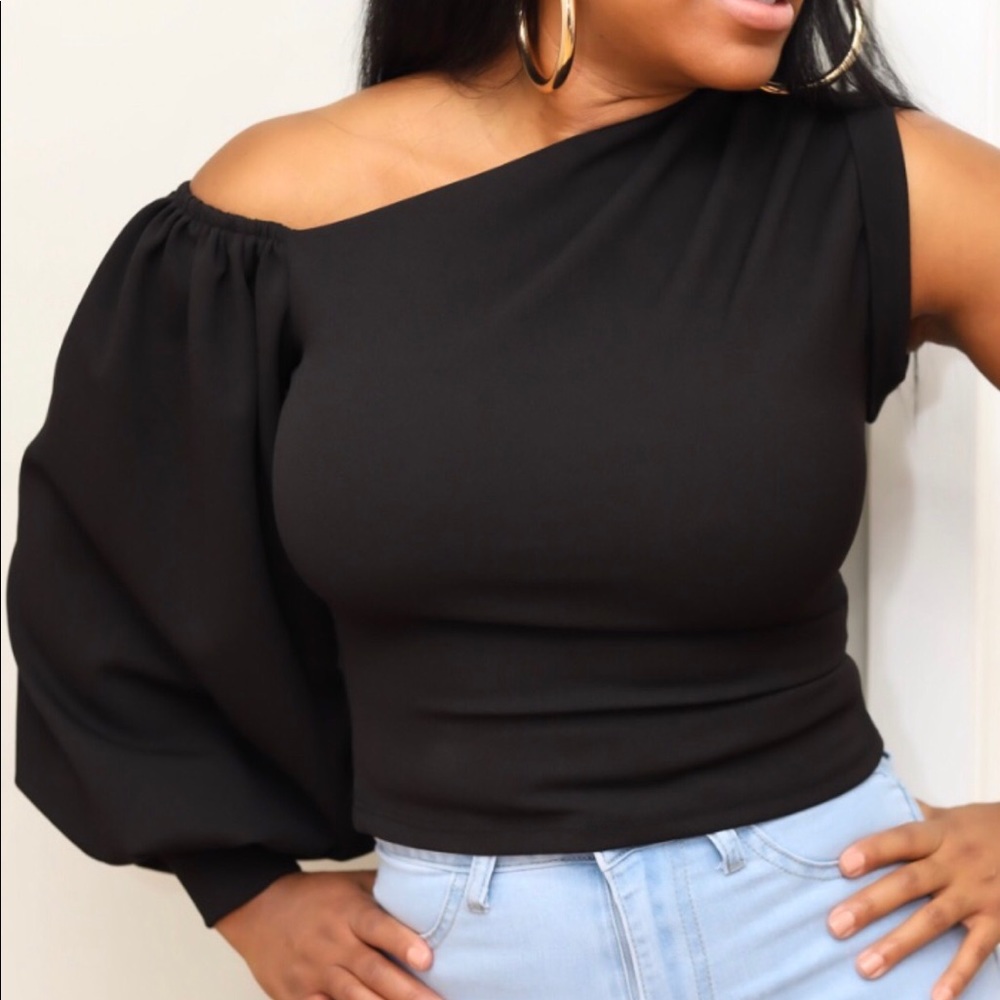 One sleeve asymmetrical stretch top